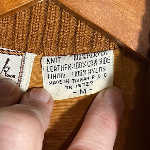 Vintage Suede Knit Jacket M 70s Orange Brown Cowhide Full Zip Retro Ricky Style - Picture 8 of 14